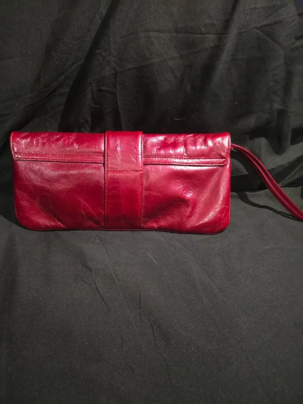 HOBO International Red Glazed Leather Buckle Wristlet Clutch